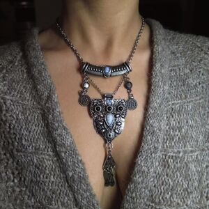 Bershka Bohemian Pendant Necklace with Blue Stone